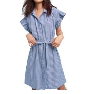 Isabella Sinclair Anthropologie Piper Blue Striped Tie Waist Shirt Dress Size S